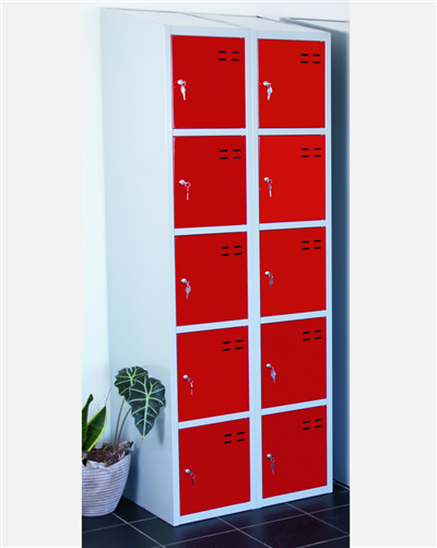 Tủ Sắt Tư Trang 10 Ngăn Đỏ/Xám